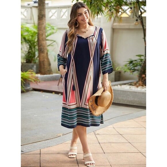 Bloomchic Dresses & Skirts - Bloomchic Bandana Print Tassels Ties Pocket Bell Sleeve Boho Dress 22-24
